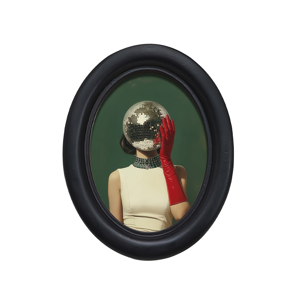 TEMU Vintage 2d Crystal Ball Photo Frame - Oval Wall Hanging Decoration, Suitable For Home, Rustic Decor, And Christmas Scenes - Reusable