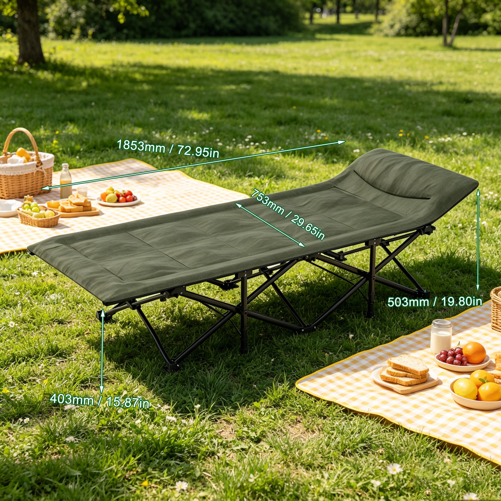 Ergonomically Designed Camping Lounger, Folding Camp Bed, Camp Cot, Sleeping Bag Expander With Integrated Mattress, Side Pocket And Carry Bag, Load Capacity Up To 205 Kg