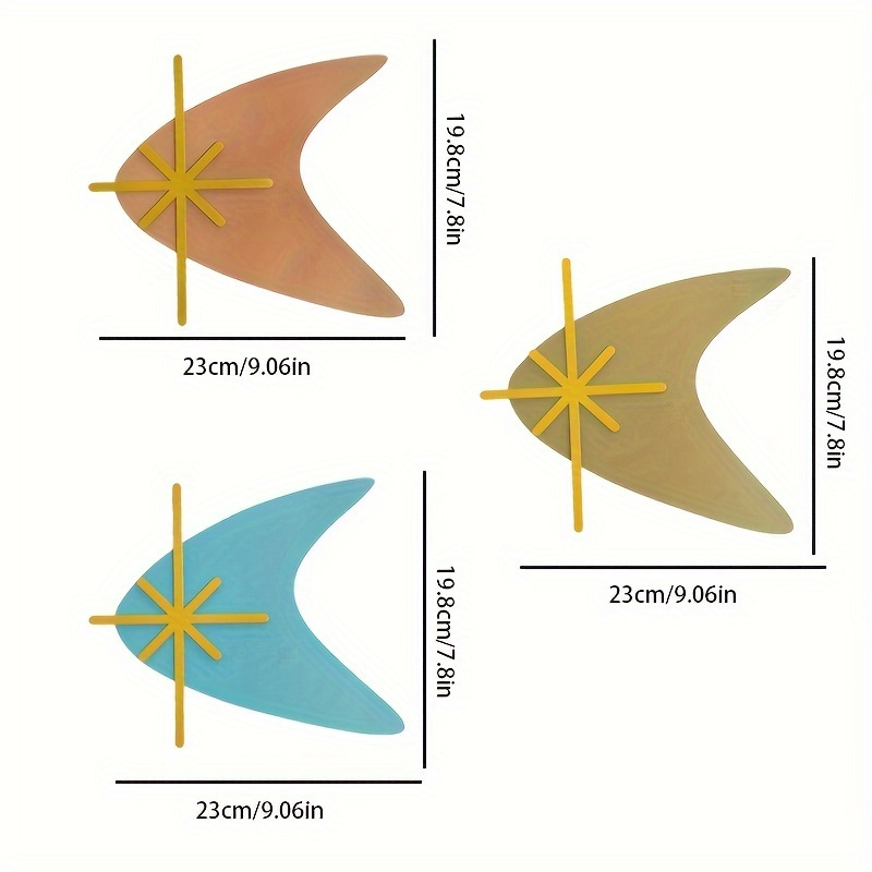 TEMU Mid-century Modern Metal Wall Sculptures 3pcs Set, Vintage Style Geometric Boomerang Art, Wall Mount Decor For Living Room, Ideal For Wedding &