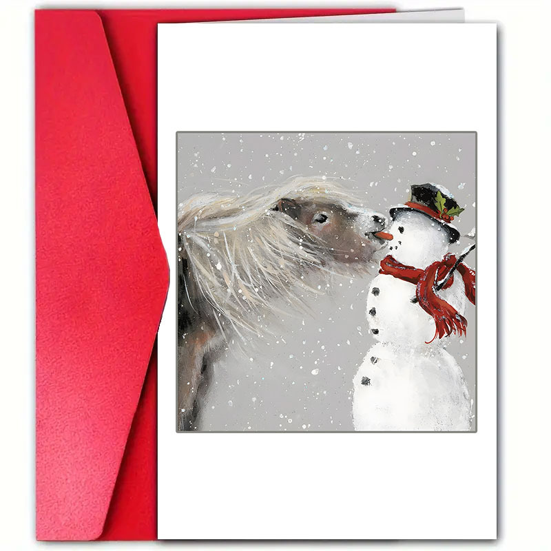 TEMU 1 pièce, Carte de vœux de Noël avec enveloppe, 0,79" x 3,15", avec un motif de cheval et de de neige, convient pour , , , , le papa, . Fabriquée