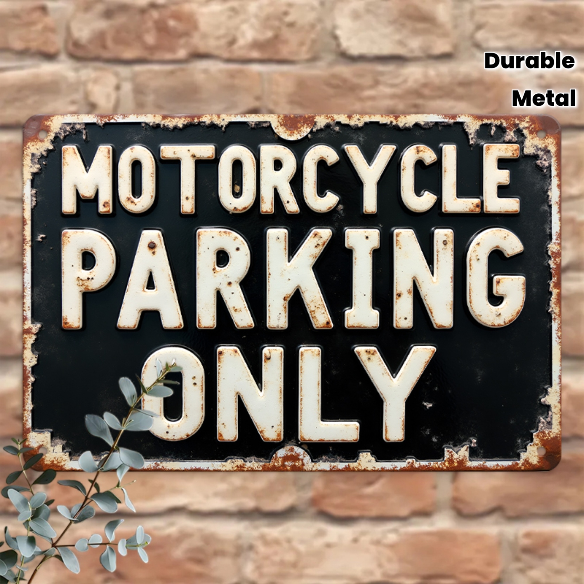 TEMU 2d Flat - 2d Plane - A Vintage Motorcycle Parking Metal Sign - Rust-colored Black Surface, Durable Wall Decor, Suitable For Home, Office, CafÃ©,