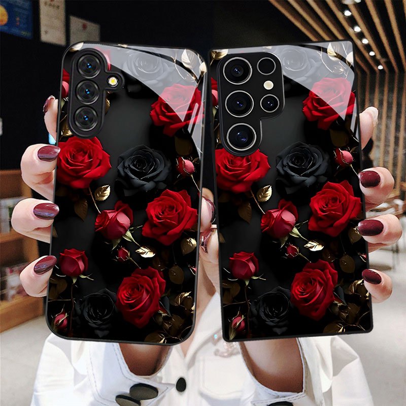 TEMU Phone Case - Red And Black Rose Pattern Phone Case For Galaxy