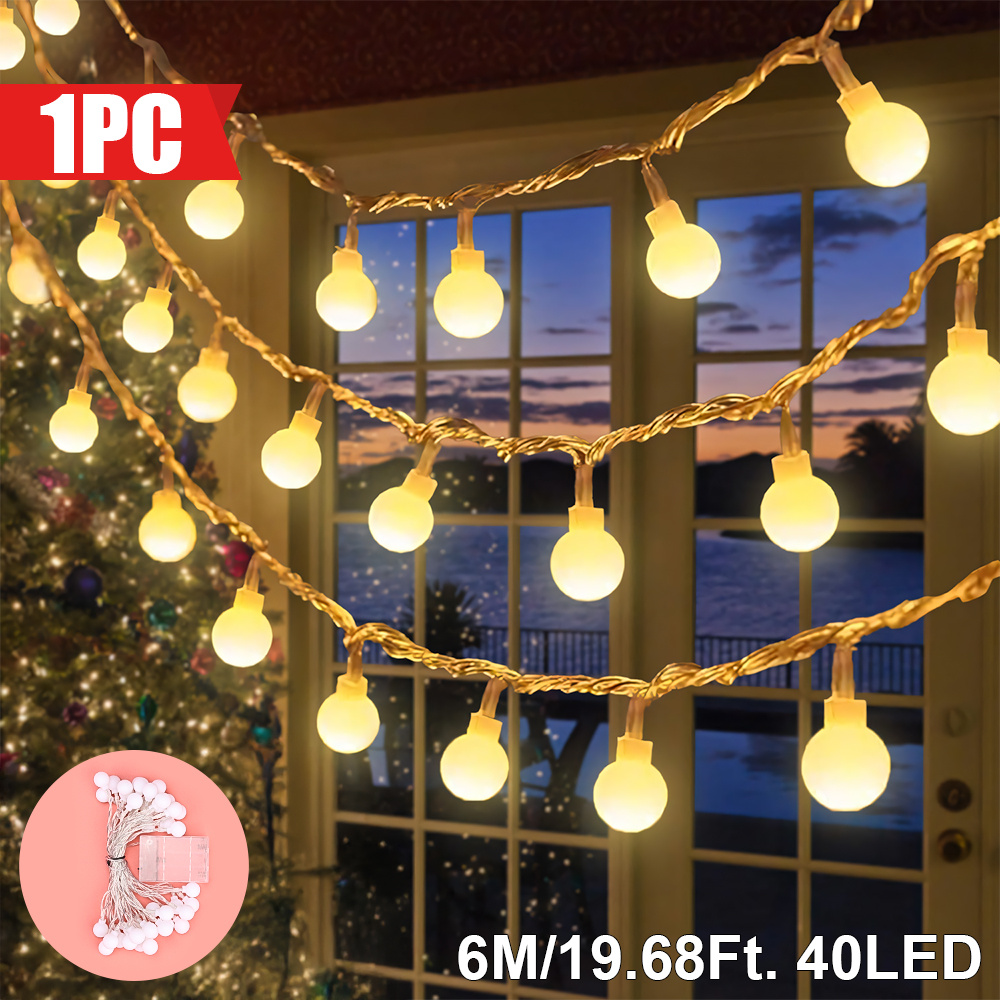 E-shop Kugel Lichterkette, 40/20/10 LED, Batteriebetriebene Innenraumbeleuchtung, Innen Lichterketten für Party, Schlafzimmer, Wohnzimmer,