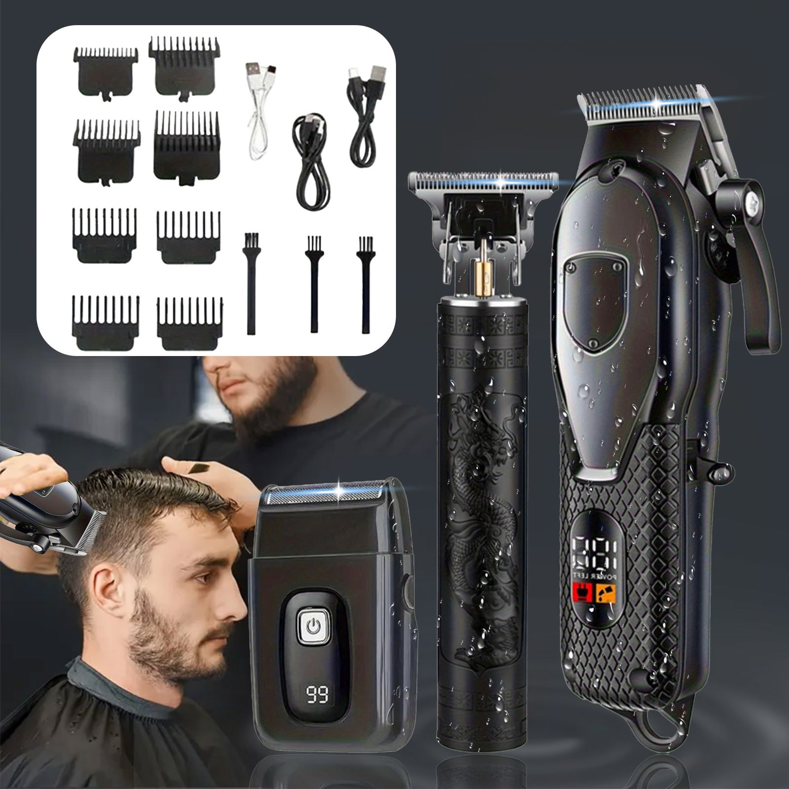 TEMU 2pcs/3pcs Men's Electric Hair Clipper Beard Trimmer Set, Brushless Hair Clipper Set, Cordless Hair Clipper With Led Display, Usb Rechargeable, Suitable For Home And Barber, Gift