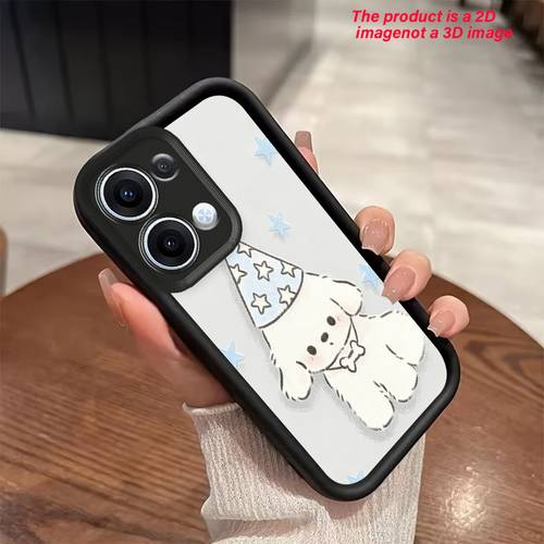 Phone Case: 2D Flat Puppy Star Hat Phone Case Suitable for OPPO RE C55/ C53/RENO 13F#5G/RENO 12#5G/NO 10#5G/14F/C67/11F/12F#5G/11/12PRO#5G/10#4G/C61/C63#4G/5/9 /14/13/C75/12/14#5G/C33/C35/12PLUS/13PRO/8T/C71#4G/C25Y, High-End Trendy