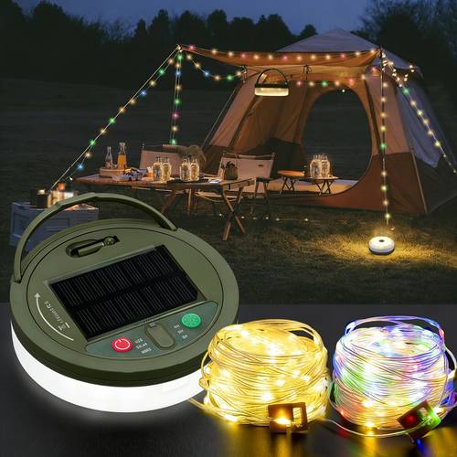 solar camping string lights outdoor camping lights 8 lighting 33 feet waterproof type c fast charging portable camping lights for hiking