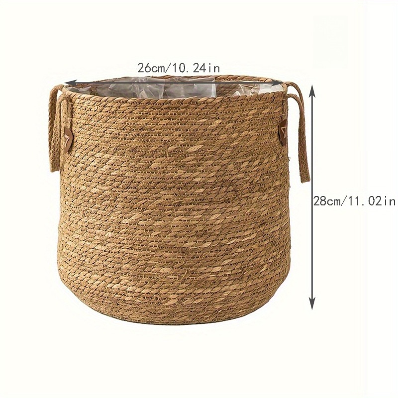 TEMU Straw-woven Planter, Large Hand-held Green Plant Basket, Potted Plant Liner For Living Room, Courtyard, Balcony, Indoor/outdoor Plant Display