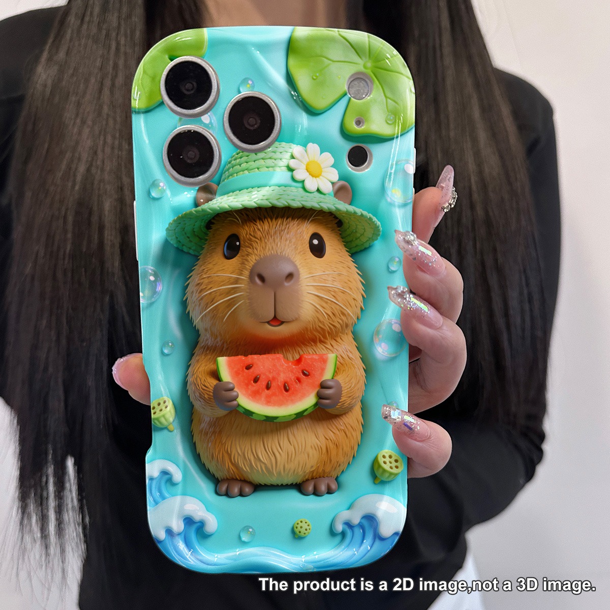TEMU Phone Case - 2d Plane Phone Cases That Are Drop-resistant And Scratch-proof, Featuring An Adorable Capybara Wearing A Hat And A Of Watermelon,