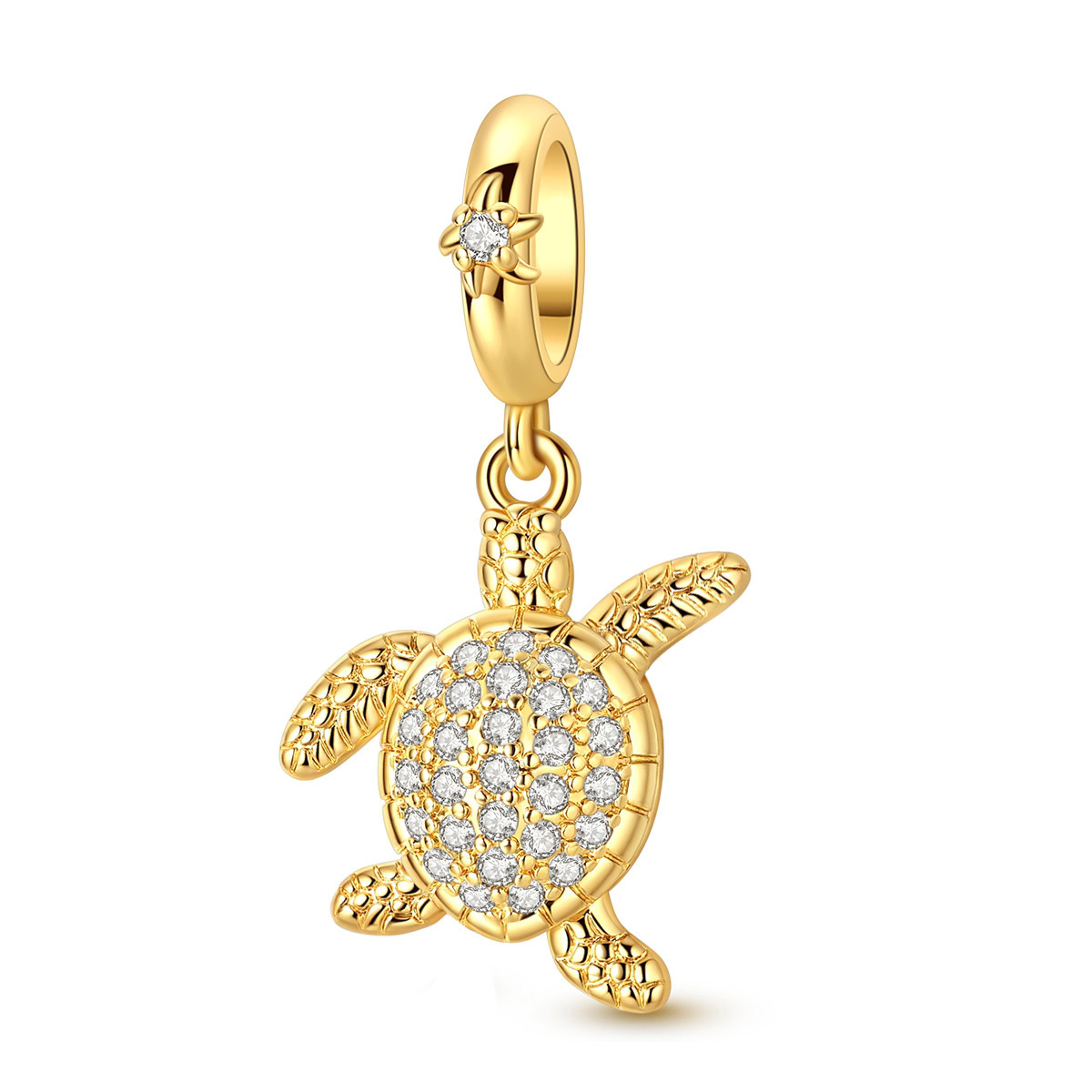 TEMU 1pc 1pcs 18k Gold Plated Cubic Synthetic Cubic Zirconiaia Movable Turtle Charm Pendant - Suitable For Bracelet & Necklace Beads, Making,