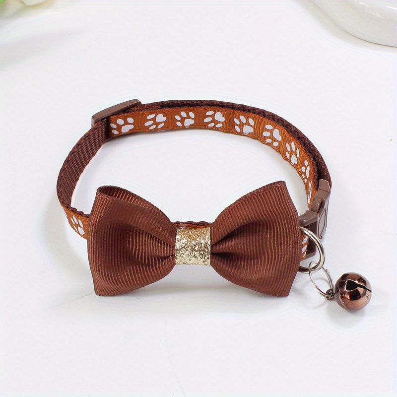 1pc pet collar with adjustable cute bow tie collar design   black gray brown with paw print pattern durable polyester material suitable for small and large dogs and cats for daily use and special Product details 8