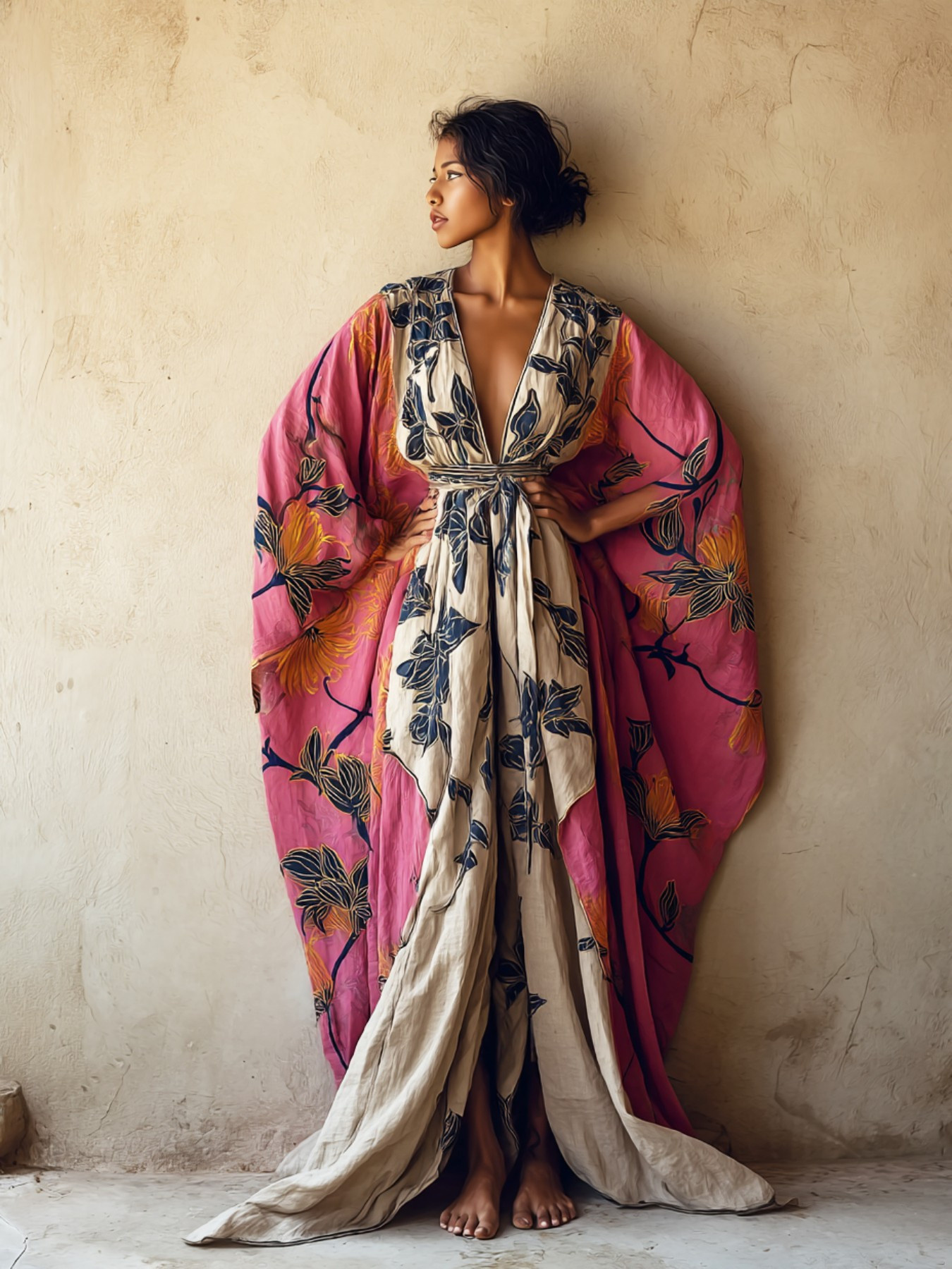knee length dresses for ladies Crane Dance Peach Ladies Organic Kimono Dressing Gown – Verry Kerry main image 1