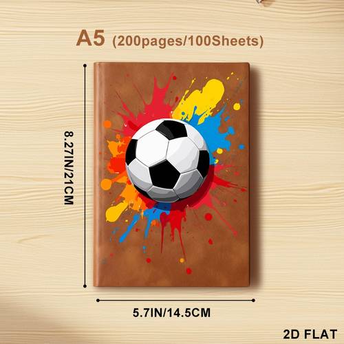 fotbollstema anteckningsbok i a5-storlek, färg: specifikationer tillgängliga, pappersmaterial, färgstänkdesign, idealisk för kontorsbruk, konstnärlig & energisk stil