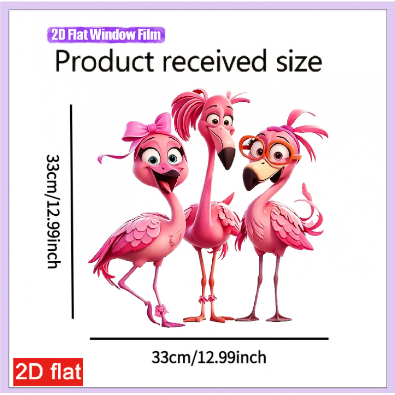TEMU 2D plat, schattige cartoon flamingo met vlinderdas en bril statisch hechtende raamsticker, tropische strand meisjesachtige stijl 2D platte lijm-