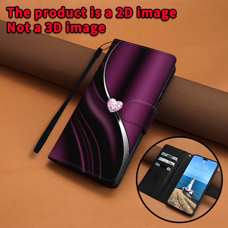 TEMU Phone Case - 2d Flat Colored Painting Faux Leather Flip Cover Creative With Short Wrist Strap Card Slot Wallet, For Xiaomi Redmi 15 15c 14r 14