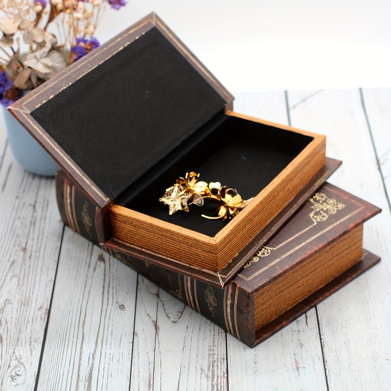 

1pc Wooden Box, Pu Decorative Desk Compartment, Non-waterproof Multipurpose For Jewelry , , For Organizing