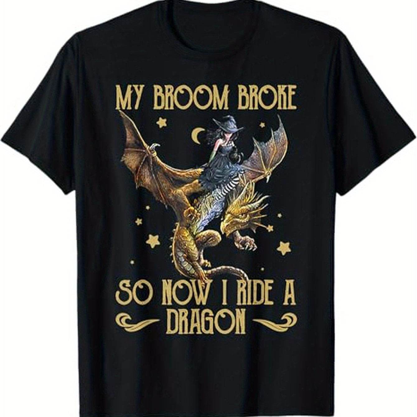 

Funny 'my Broom , Rode A Dragon' T-shirt - Halloween, Thanksgiving & Christmas Gifts | Cotton Black, Sizes S-xxxl