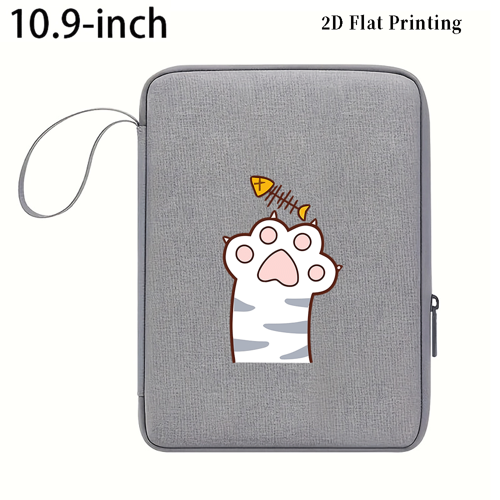 TEMU 1pc 2d Flat Print Cat Paw And Fishbone Pattern Portable Lanyard Drop-proof Shock-resistant Zipper Closure Simple Cartoon Style Storage Bag For