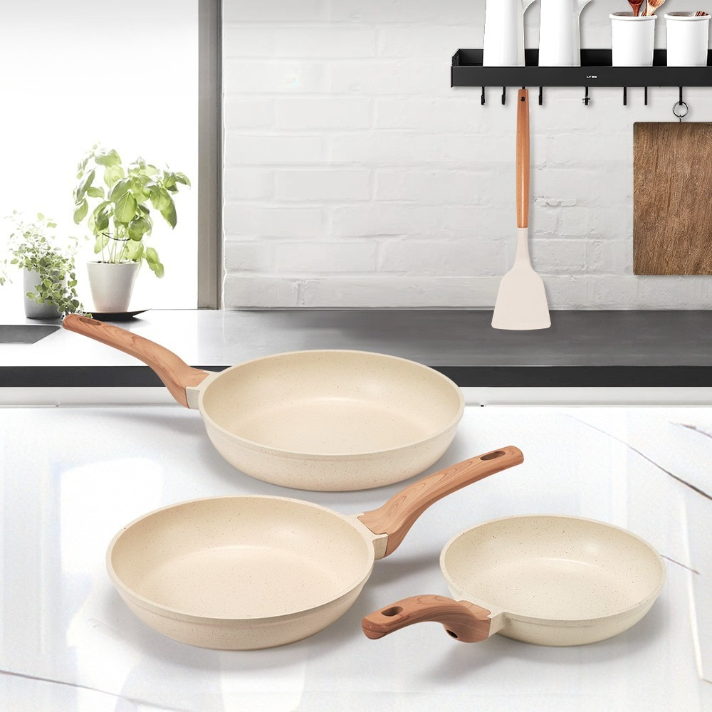 TEMU 3pcs Nonstick Cookware Frypan Set, Kitchen Cookware, Modern Cookware, , Durable Cookware, Highquality Cookware 20/ 24/ 28cm White