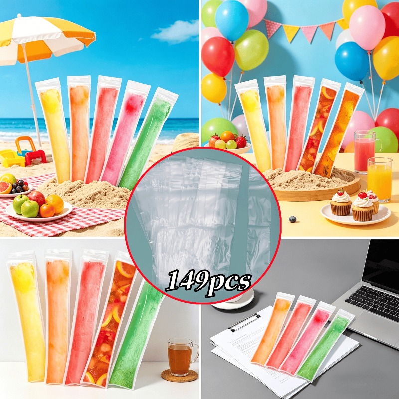 149pcs Popsicle Bags - Food Grade, Self-sealing Transparent Popsicle Molds, Food Grade Safe Material Transparent Popsicle Molds Cream Popsicle Making Bags