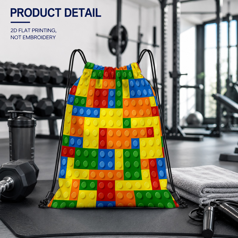 TEMU 1pc Of Colorful Building Block Pattern Backpack, Made Of Durable Polyester Material With 2d Flat Printing. Foldable, Lightweight, And Easy To