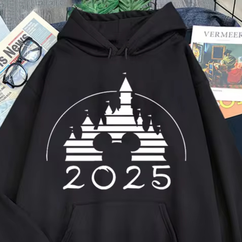 

Casual Polyester Hoodie With Cartoon Castle Graphic, Fall/winter Knit Fabric Pullover, With Front Pocket And Hooded Collar