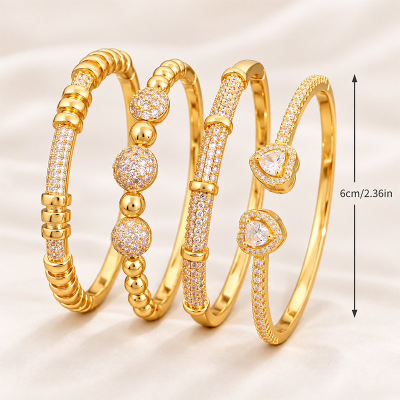 Delicate Stacking Bangles Set, Heart Highlight & Classic Bead Bangles