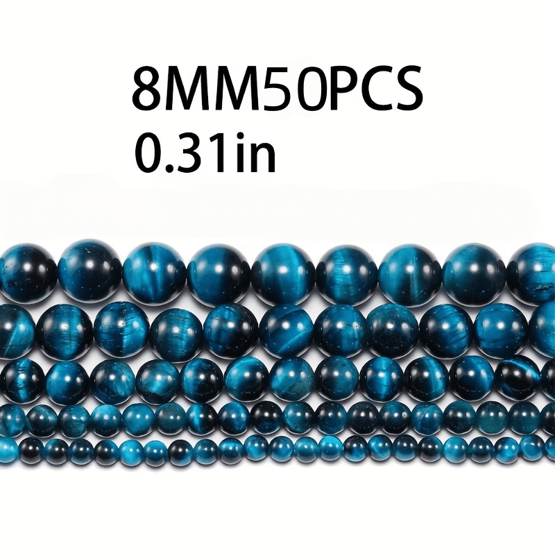 TEMU 50pz 8Mm Perline Occhio di Tigre Blu Profondo, Perline Sciolte Fatte a , Corpo di Perline con Motivi di Luce Fluttuante, Superficie Liscia e con