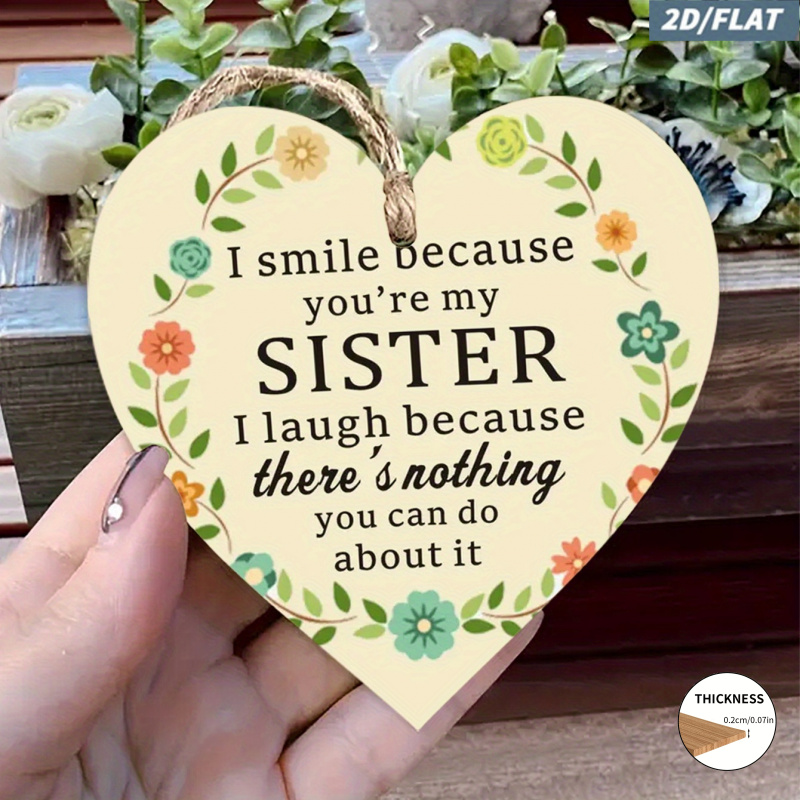 TEMU 2d Flat, 1pc Heart-shaped Or 1- Suitable For Wooden Sister Sign - Wood Wall Hanging Plaque With Sister Quote Decor, & Room Decoration,, No