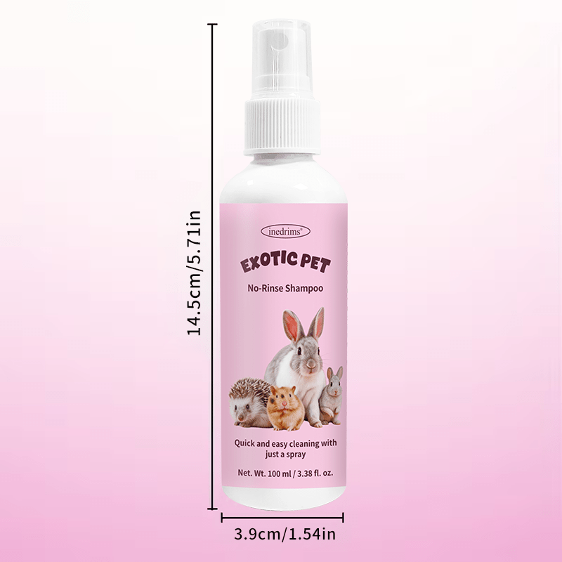 Inedrims 3.38oz No-Rinse Shampoo Suitable for Rabbits, Hamsters, Guinea Pigs, Ferrets, Hedgehogs & Sugar Gliders - Waterless Cleaning Gel with Gentle Plant-Based Formula, Refreshing Fragrance for Small Pets Bath Care, -the- Use