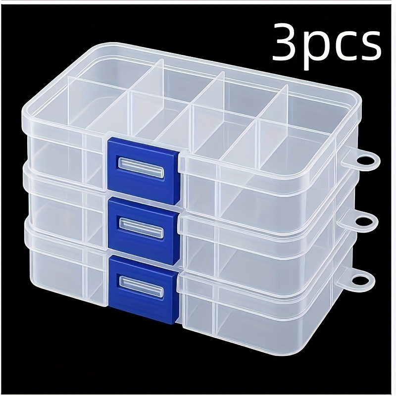 TEMU 3pcs Set Of Transparent Plastic Compartment Storage Boxes - 8 Compartments Of Sizes, Suitable For Beads, Fishing Tackle, Sewing Supplies, Bead