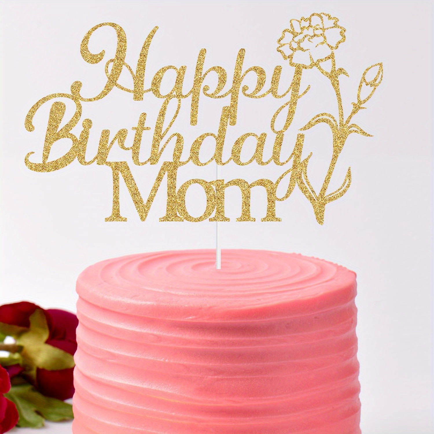 1pc Happy Birthday Mom Cake Topper - Beautiful Birthday Cake Sign For Mom, Mother's Birthday Party Cake Supplies Golden