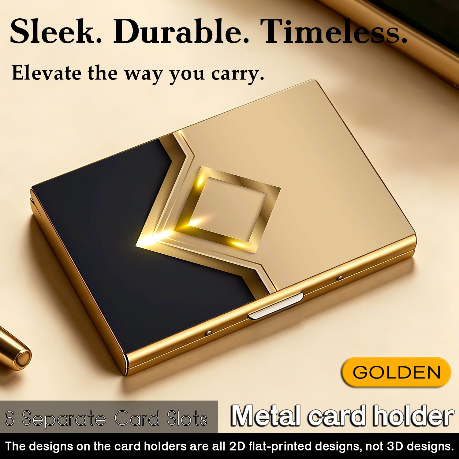 TEMU Porte-cartes métallique multi-fentes avec motif lumière et ombre doré , style professionnel simple pour le An. Étui de rangement -pliage et