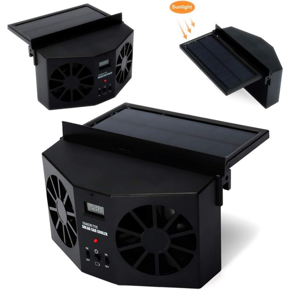 solar powered universal car window fan eliminate smell black