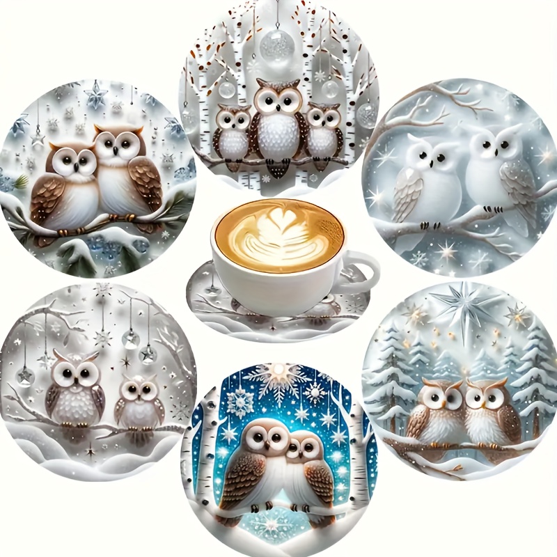 TEMU Set Of 6 Wooden Coasters Featuring Christmas Owl Designs, Perfect For Coffee Drinks, Plates, And Beverages, Ideal For Holiday Decor And As A