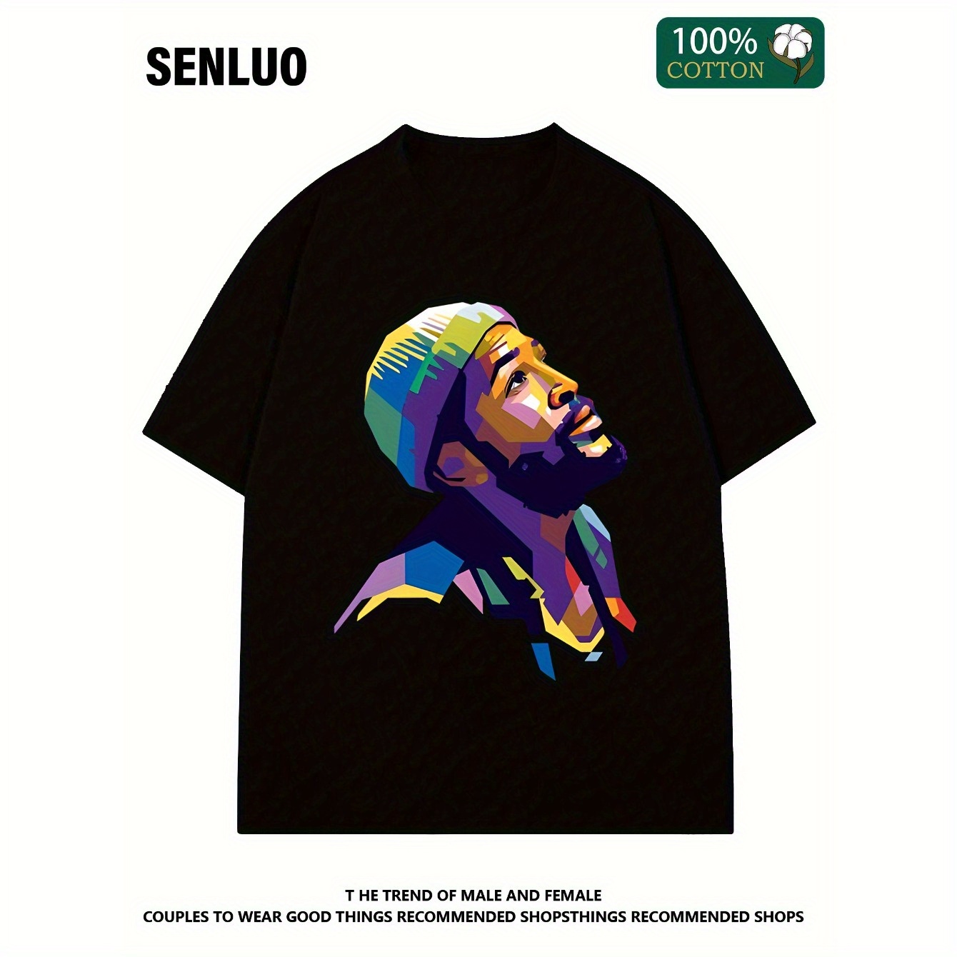 

1pc 100% -, , Round , , Knitted , Regular Fit, Summer Tee For Men And Women