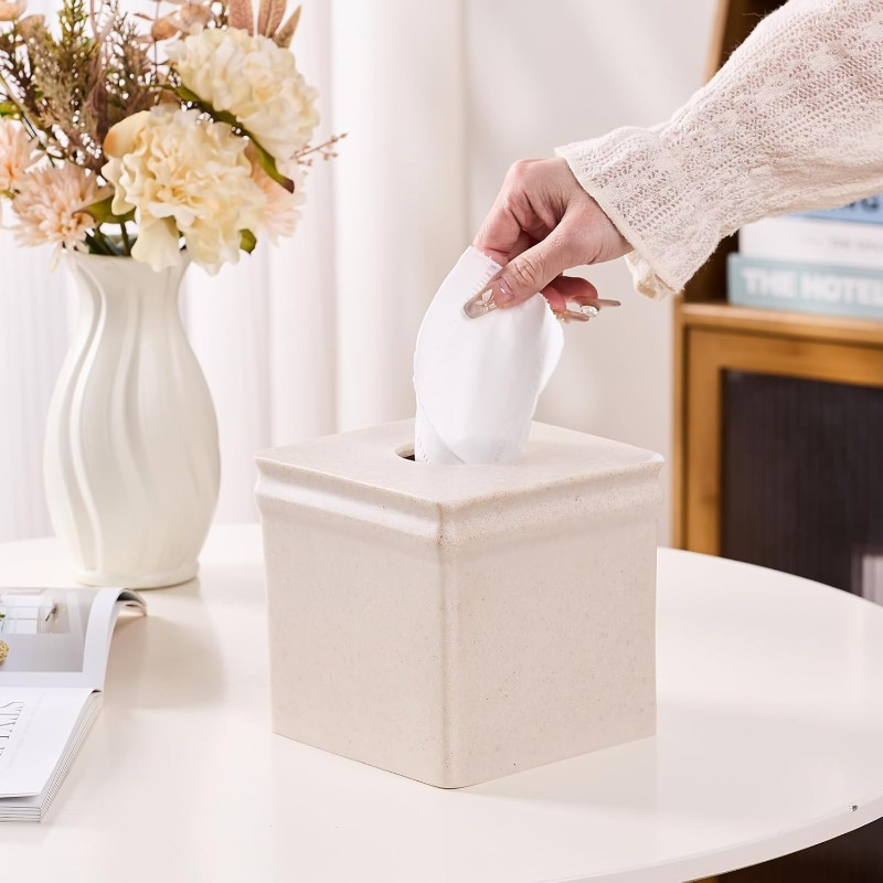 beige   tissue box cover retro square design durable stylish for bathroom bedroom nightstand vanity desk or office decor bathroom decor and accessories bedroom accessory   textured surface Product details 1