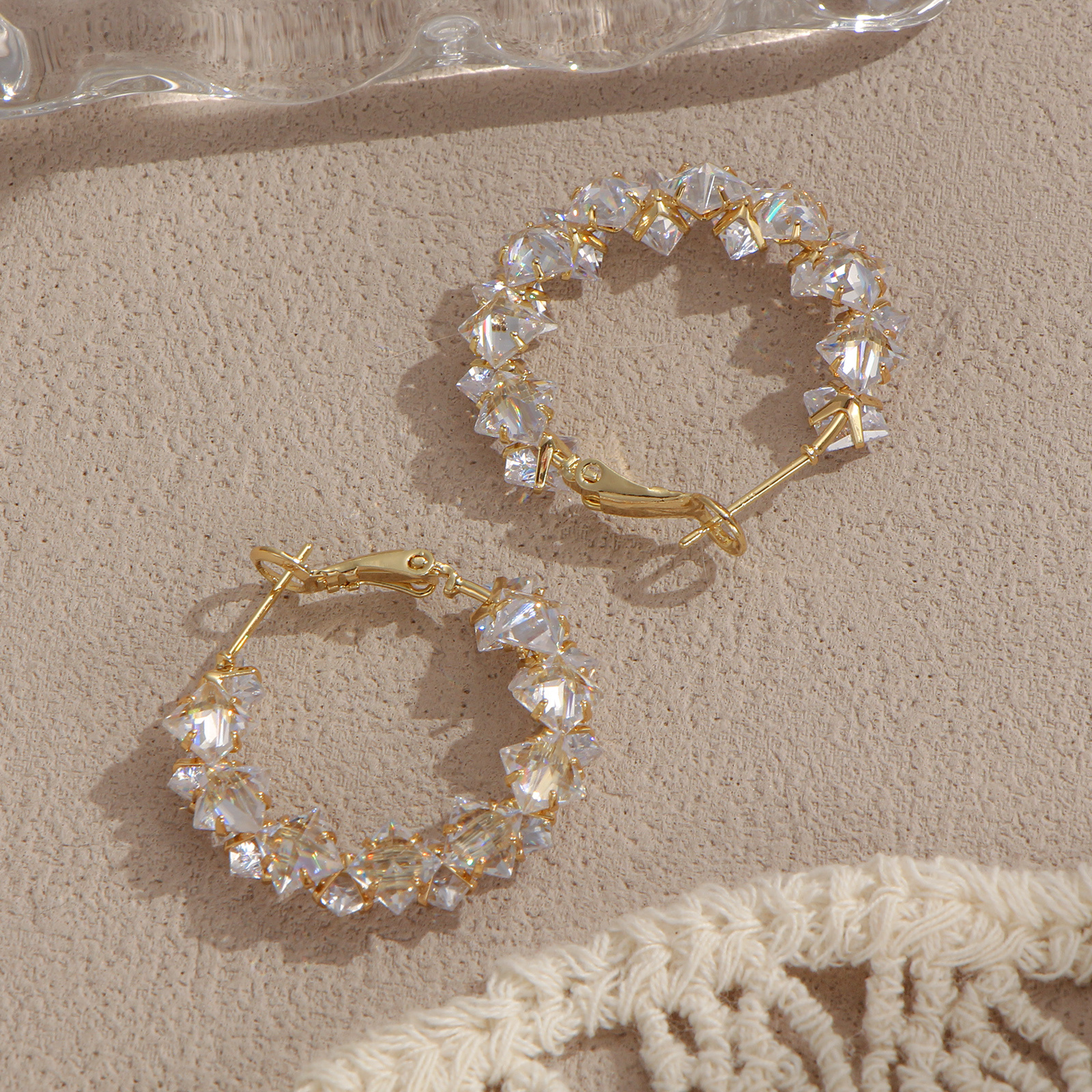 Image of A Set Of Large Hoop Earrings Featuring Copper Inlaid With Cubic Zirconia, Designed In A Shiny Golden Hue, Perfect As A Fashionable Gift For Women