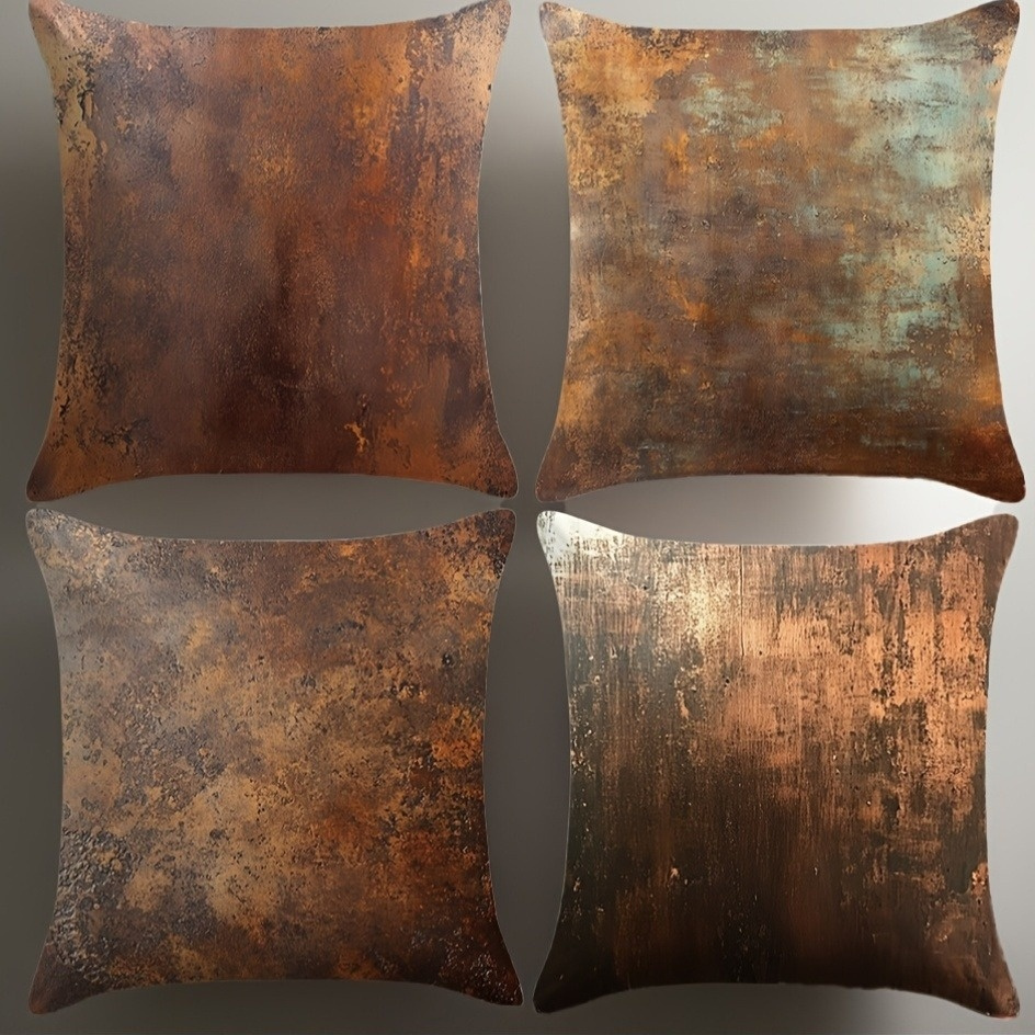 TEMU Lot de 4 housses de coussin décoratives de style industriel vintage - Taies d'oreiller couleur marron/bronze/bronze métallisé, peluche courte et