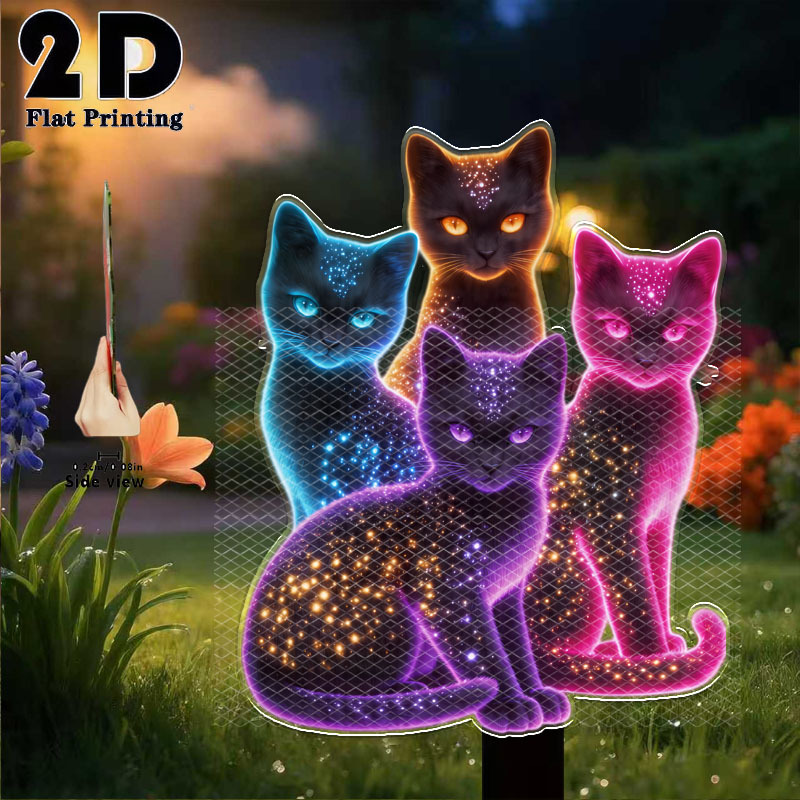 TEMU 2d Flat, [2d Flat] 2d Flat 1pc Neon-colored Cat Garden Decorative Stake, Outdoor Courtyard, Lawn And Garden Decoration Ornament, Garden Tree