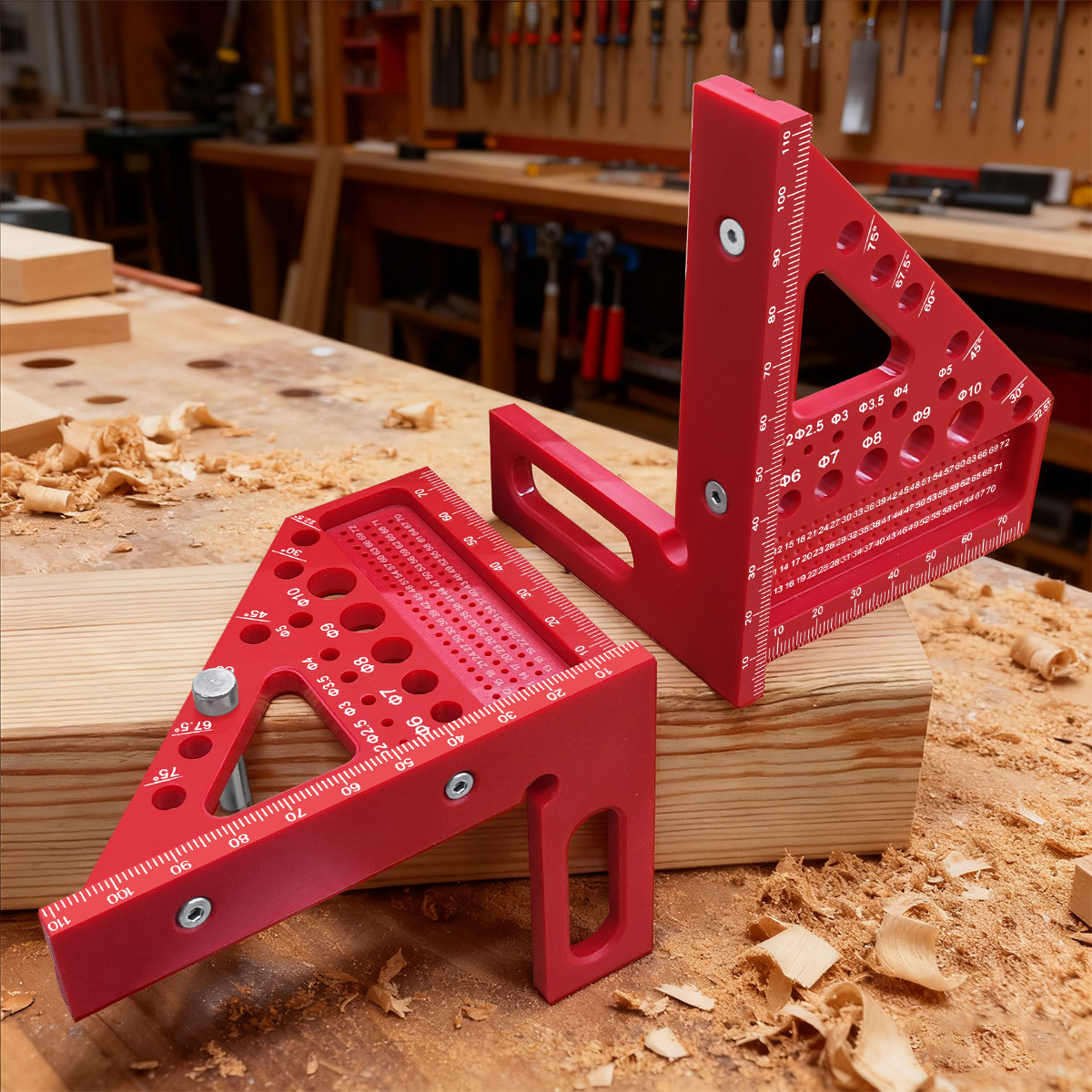 Escuadra de Carpintero ABS con Transportador y Regla de Medición 3D Multiángulo y Funciones de Marcado con Pin Antipérdida para Carpintería y Construcción Precisas - Herramienta de Diseño de 22.5°-90°