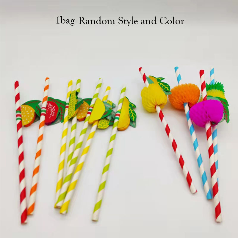 TEMU 1 Pack (50pcs) Random Colors Styles Paper 6 Styles Fruit-shaped Straws Disposable Art Straws Beverage Milk Straws