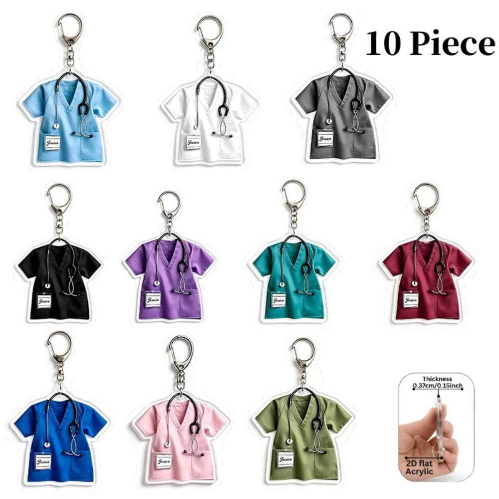 TEMU 2d Flat - [2d Flat] Keyring Pass, Nurse Scrub Acrylic Keychain Set, Multicolor Uniform Keychains With Stethoscope, 2d Flat Thank You Pendant,