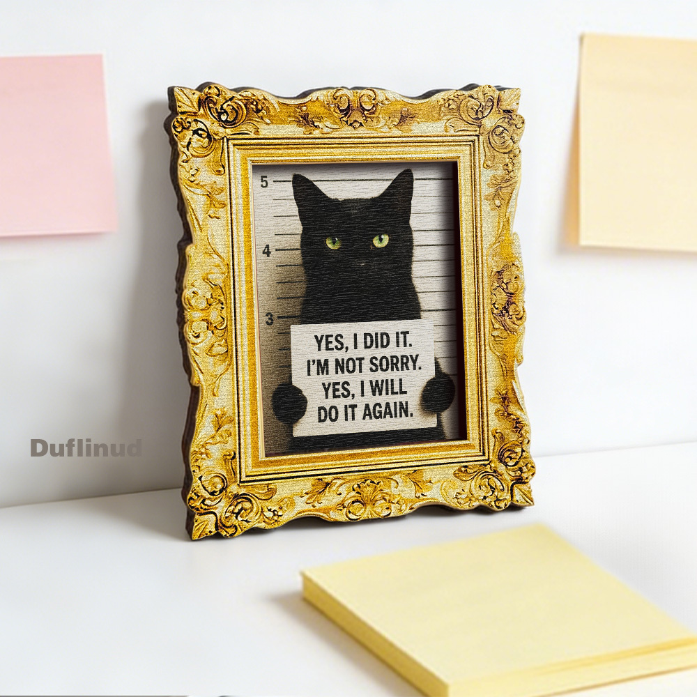 1pc Wooden Fun Black Cat Fridge Magnet, Wooden Mini Decorative Painting, Miniature Decorative Art With Slogan "yes, It, 't Regret It, Yes, I Would ", Wooden Fridge Magnet, Refrigerator Door Decoration