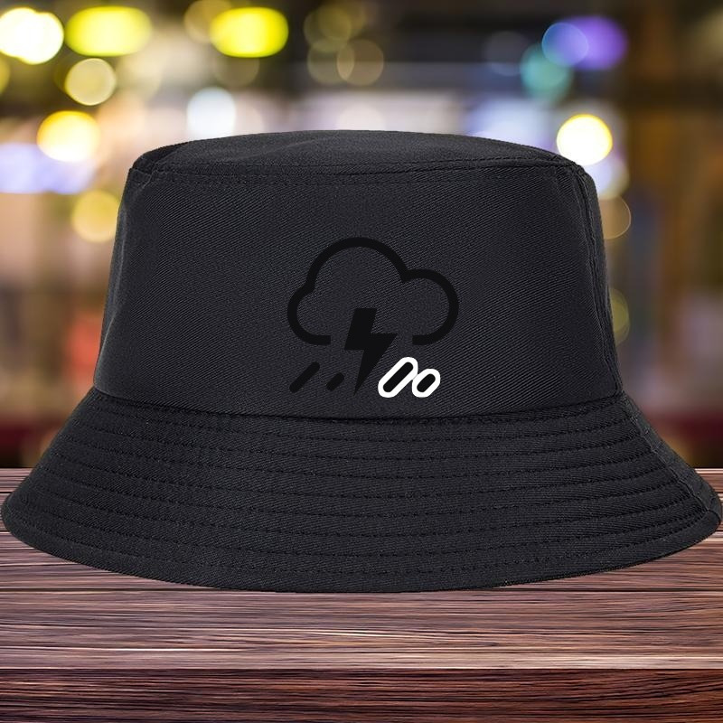 TEMU Men' & Women' Black Rain Cloud Bucket Hat - Funky Raindrop, Sturdy Polyester Suitable For, Easter, Valentine' Day, Casual Outdoor Headwear, Hand