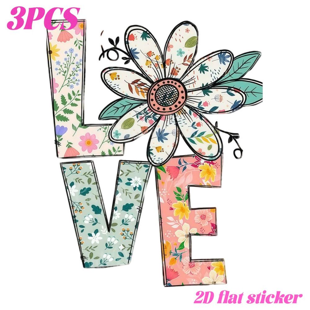TEMU 3pcs 2d Flat Heat Transfer Stickers Compatible For Diy Iron-on Transfers Heat Press Appliques - Design With Vibrant Colors And Botanical ,