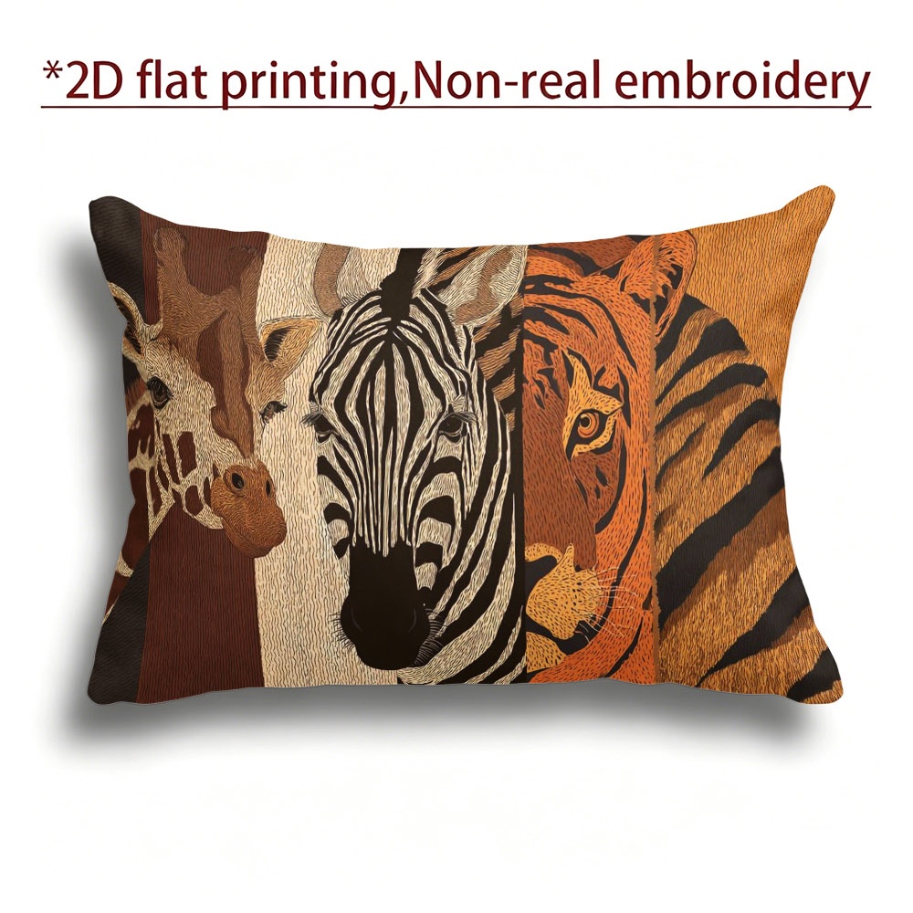 TEMU 1 pièce, Housse de coussin décorative 12x20 pouces, Imprimé animalier africain et élégant avec , zèbre et tigre, Taie d'oreiller texturée aux