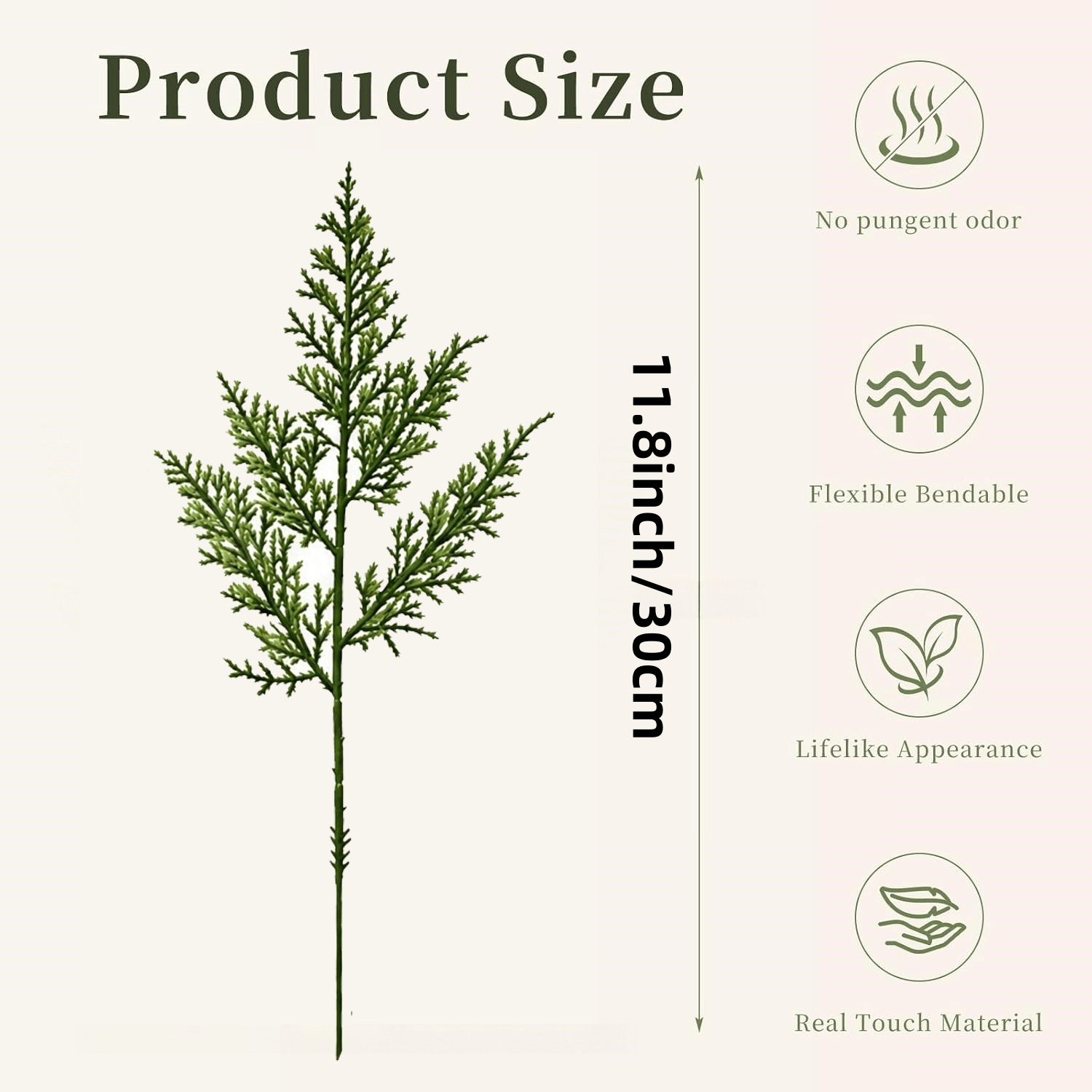 TEMU 18pcs Artificial Cedar Branches, 11.8-inch Real Touch Christmas Evergreen Pine Branches, Soft Texture Material, Realistic Appearance, Suitable