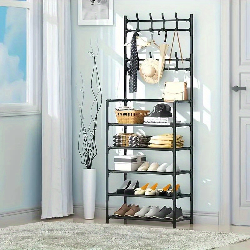 

Multi Functional Shoe And Jacket Metal Rack -60cm, Detachable Hooks, Multiple , Storage Space For Homes And Apartments