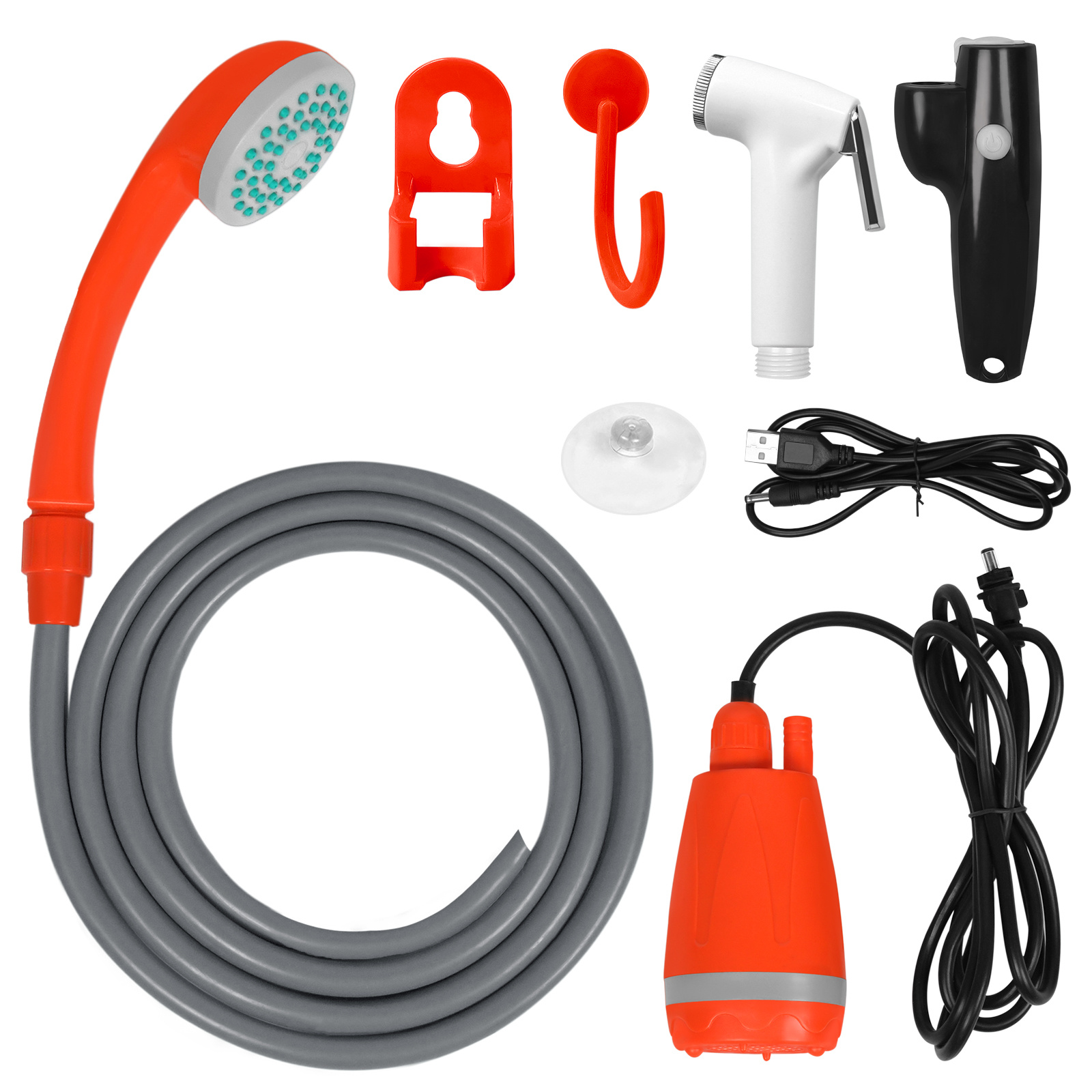 3. 7v Camping Shower Head With Pump, Portable Shower, Outdoor Shower With Hose And Power Cable, Car Shower For Camping, Garden, Travel, Car Wash
