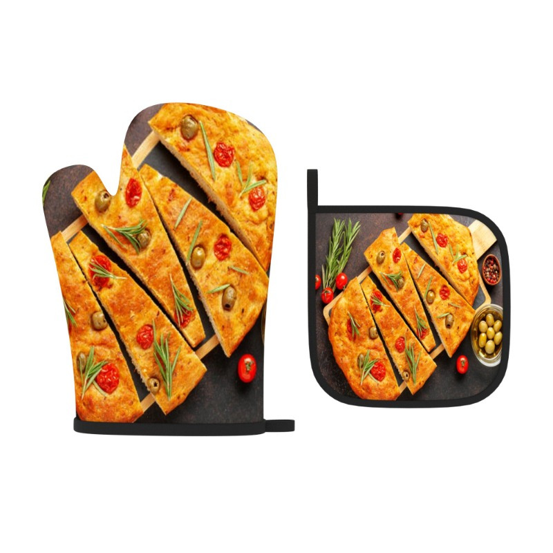 [2pcs heat resistant oven mitts] 2-pack heat resistant oven mitts, polyester woven kitchen pot holders, machine washable, food-themed cooking grilling baking potholders, kitchen decor gift details 0